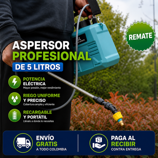 Aspersor Eléctrico 5L Profesional – Riega Sin Esfuerzo y Ahorra Tiempo