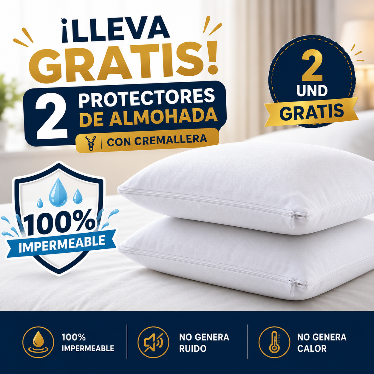Protector de Colchón 100% Impermeable Premium + 2 Fundas de Regalo 🎁