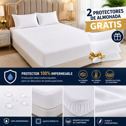 Protector de Colchón 100% Impermeable Premium + 2 Fundas de Regalo 🎁