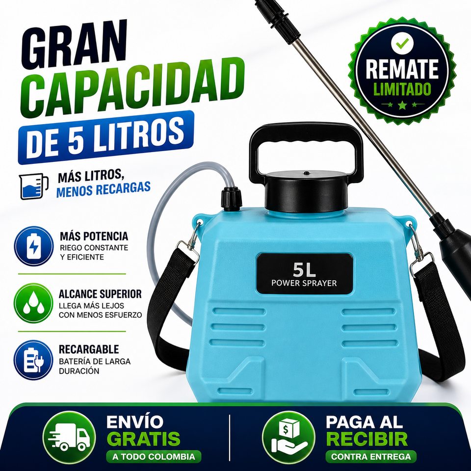 Aspersor Eléctrico 5L Profesional – Riega Sin Esfuerzo y Ahorra Tiempo