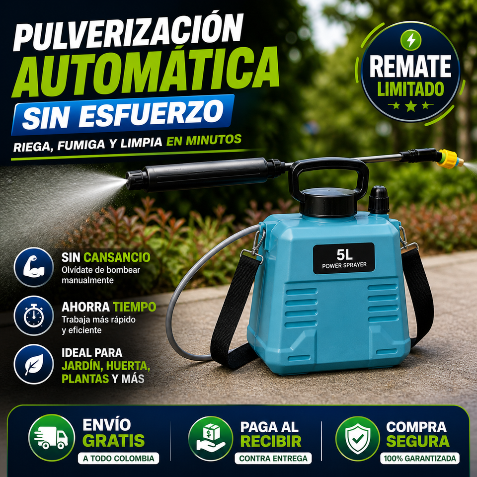Aspersor Eléctrico 5L Profesional – Riega Sin Esfuerzo y Ahorra Tiempo