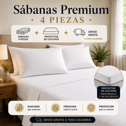 Sábanas Premium 4 Piezas + Protector de Colchón GRATIS | Envío Gratis