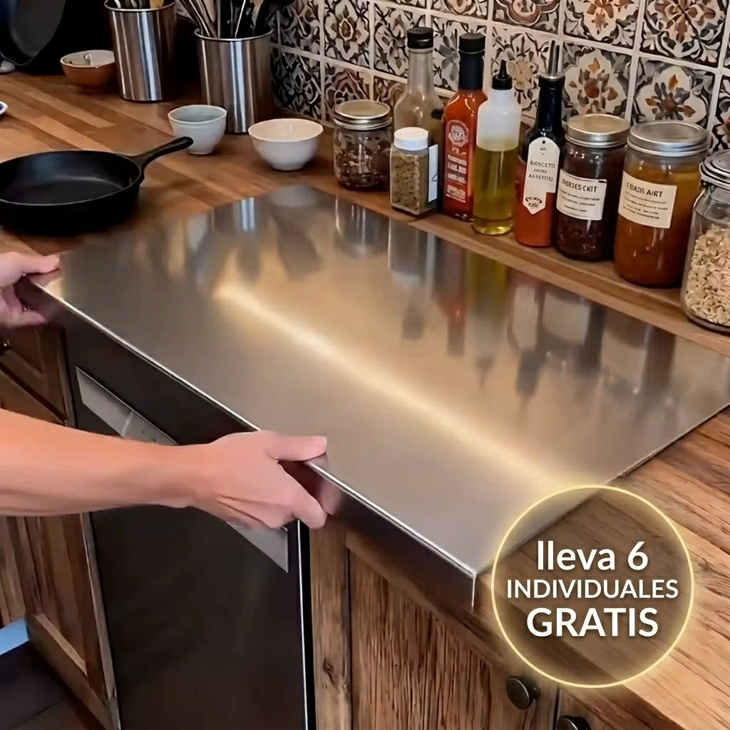 Kit Cocina | Tabla XL de Acero Inoxidable 304 (50×40 cm) + 6 Individuales GRATIS