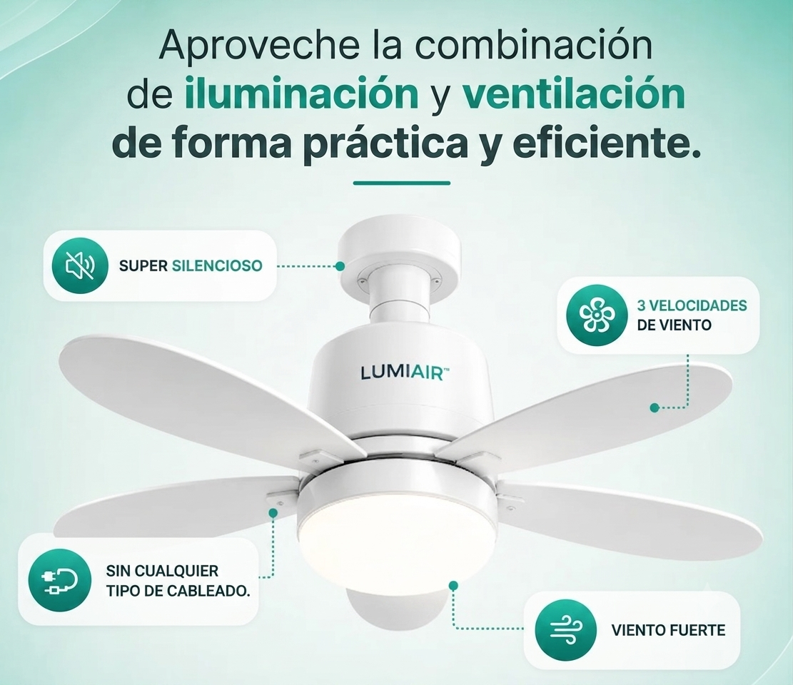 ¡NO MÁS CALOR!  Ventilador de Techo LED 2 en 1 con Control Remoto